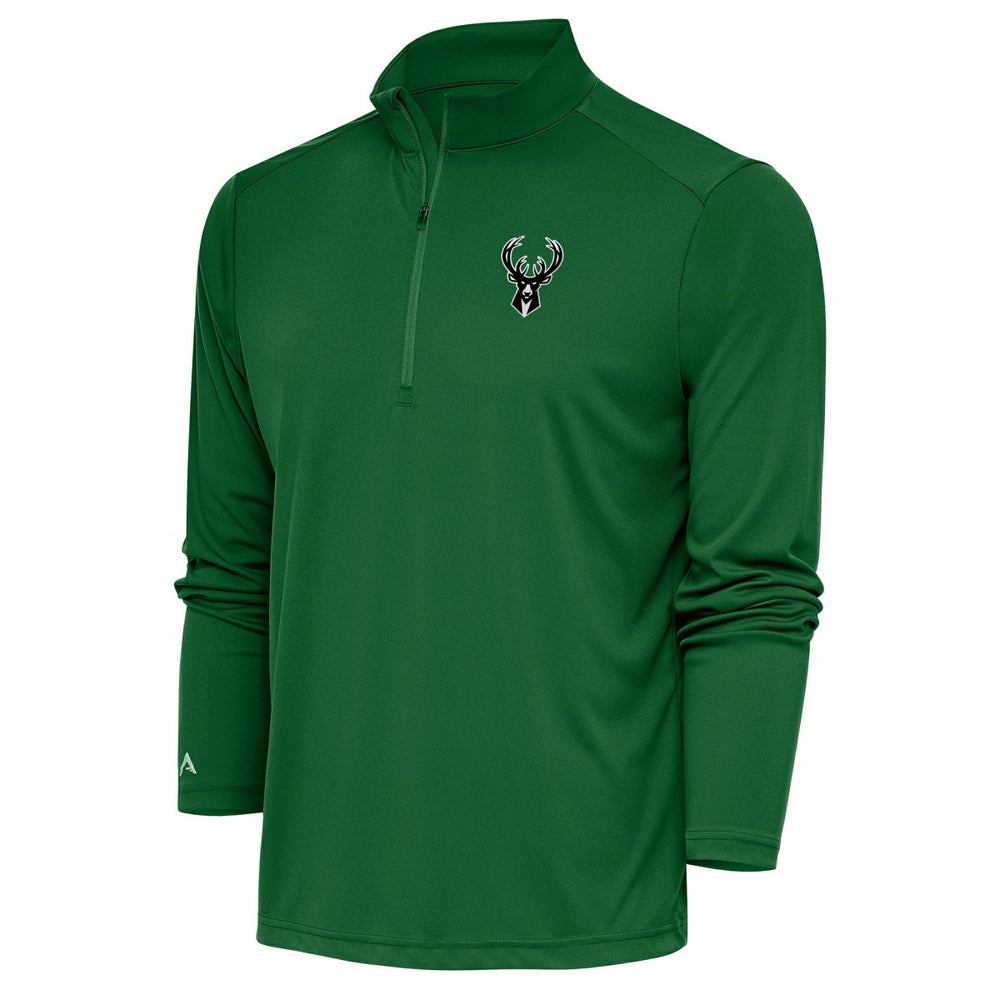 Hunter Green Milwaukee Bucks Antigua Metallic Logo Tribute Quarter-Zip Top | NBA