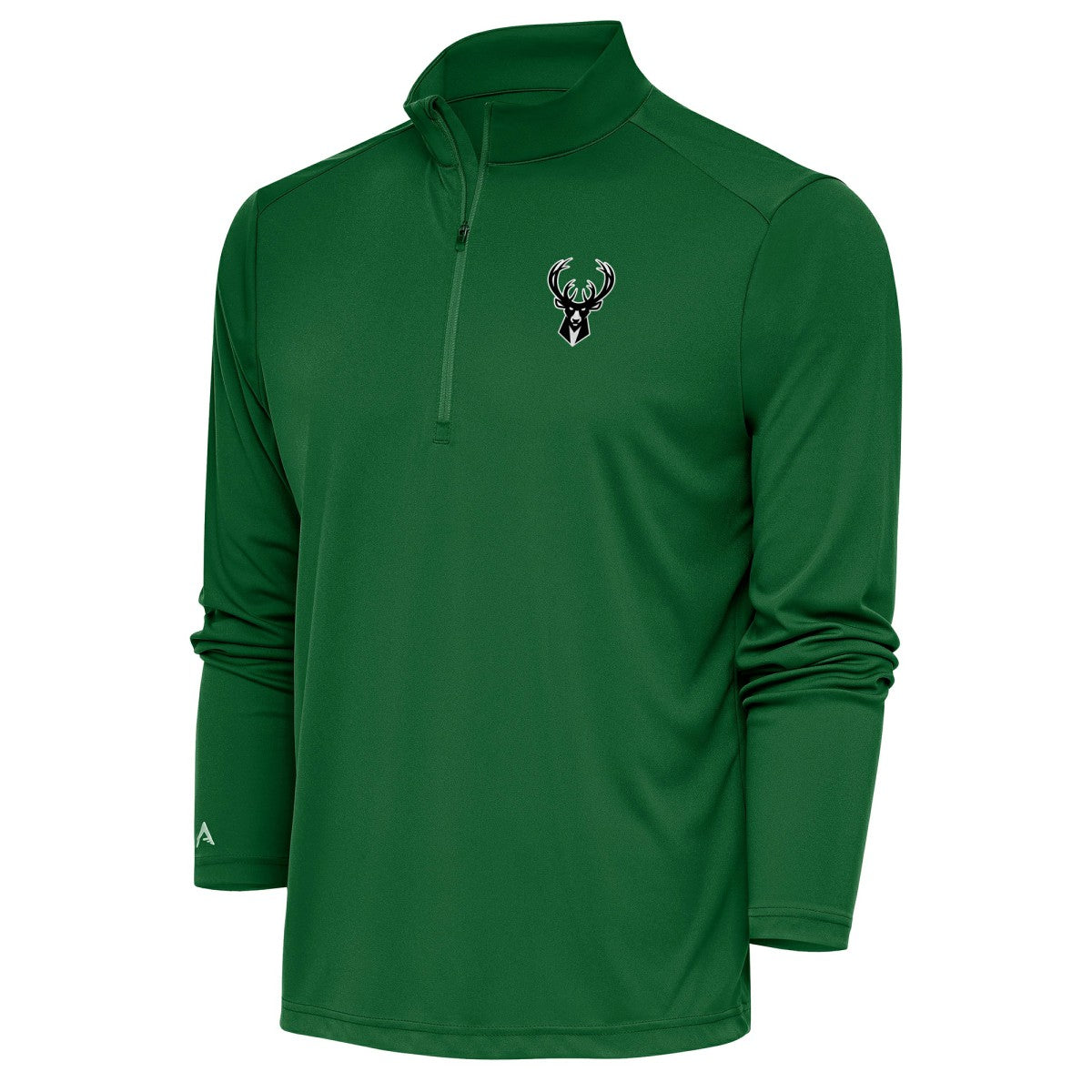Hunter Green Milwaukee Bucks Antigua Metallic Logo Tribute Quarter-Zip Top | NBA