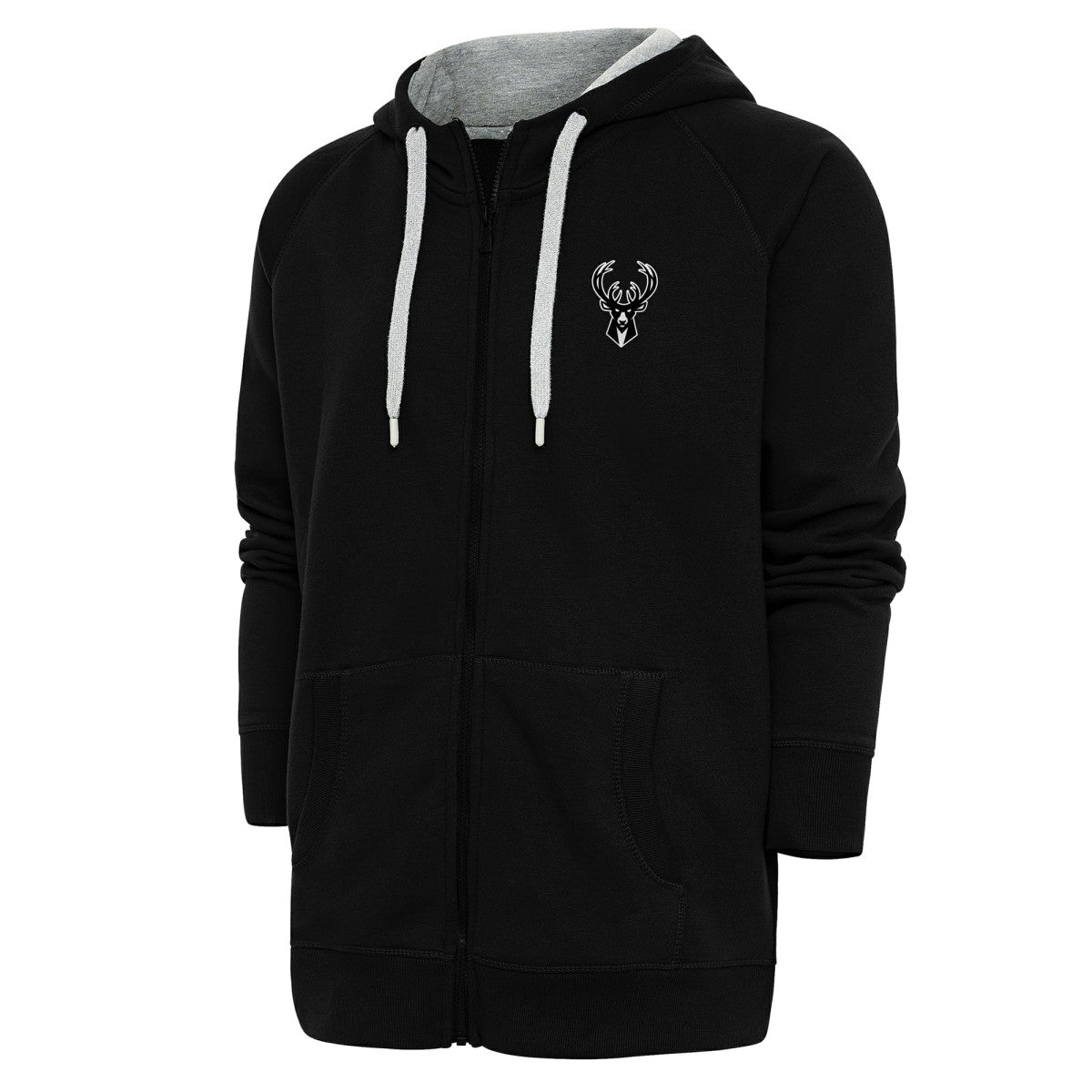 Black Milwaukee Bucks Antigua Metallic Logo Victory Raglan Full-Zip Hoodie | NBA