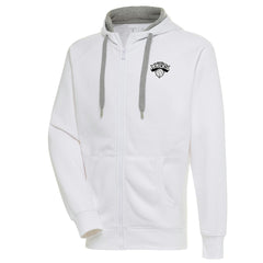 White New York Knicks Antigua Metallic Logo Victory Raglan Full-Zip Hoodie | NBA