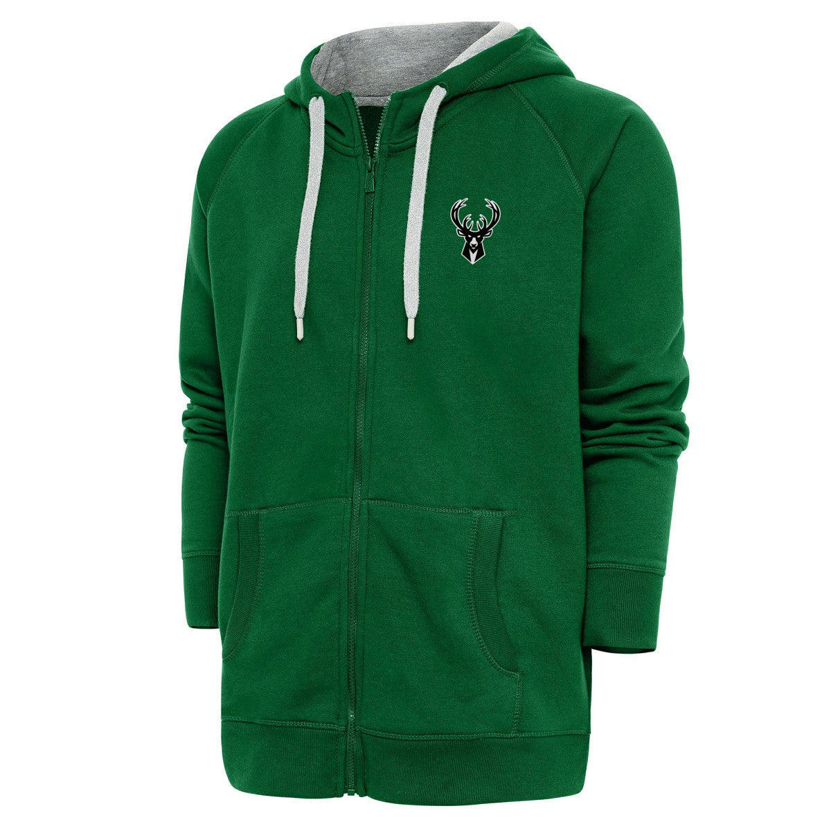 Hunter Green Milwaukee Bucks Antigua Metallic Logo Victory Raglan Full-Zip Hoodie | NBA