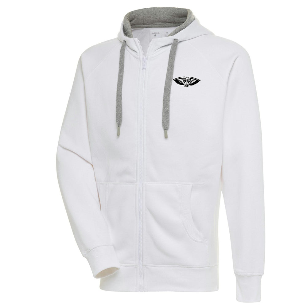 White New Orleans Pelicans Antigua Metallic Logo Victory Raglan Full-Zip Hoodie | NBA