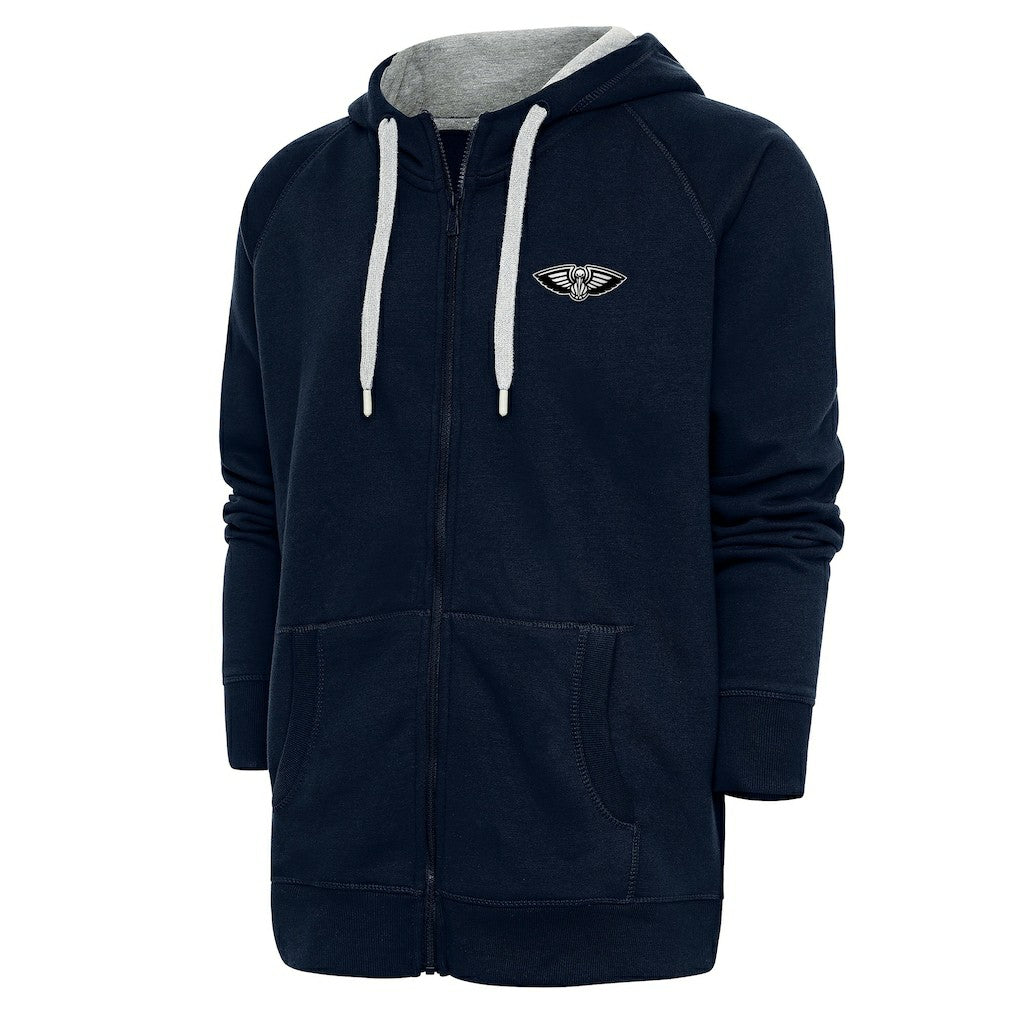Navy New Orleans Pelicans Antigua Metallic Logo Victory Raglan Full-Zip Hoodie | NBA