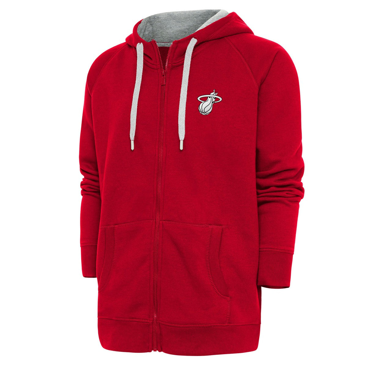Red Miami Heat Antigua Metallic Logo Victory Raglan Full-Zip Hoodie | NBA