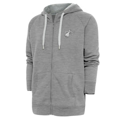Heather Gray Miami Heat Antigua Metallic Logo Victory Raglan Full-Zip Hoodie | NBA