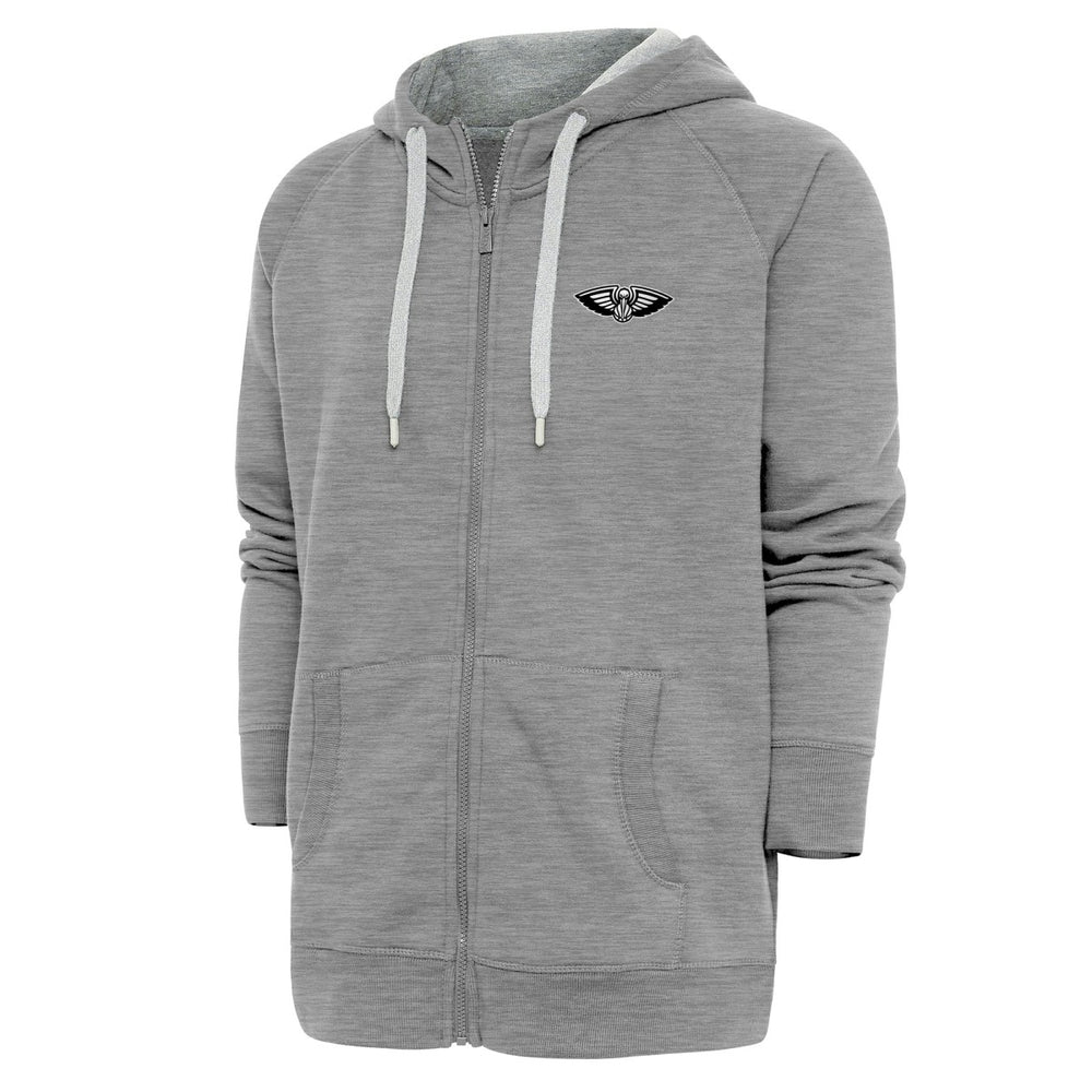 Heather Gray New Orleans Pelicans Antigua Metallic Logo Victory Raglan Full-Zip Hoodie | NBA
