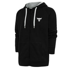 Black Chicago Bulls Antigua Metallic Logo Victory Raglan Full-Zip Hoodie | NBA