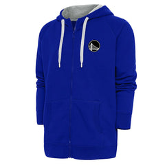 Royal Golden State Warriors Antigua Metallic Logo Victory Raglan Full-Zip Hoodie | NBA