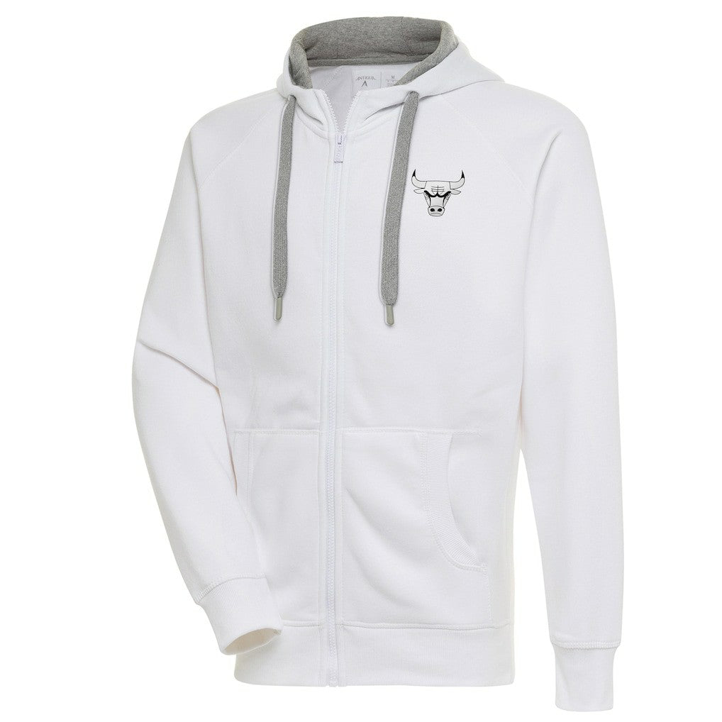 White Chicago Bulls Antigua Metallic Logo Victory Raglan Full-Zip Hoodie | NBA