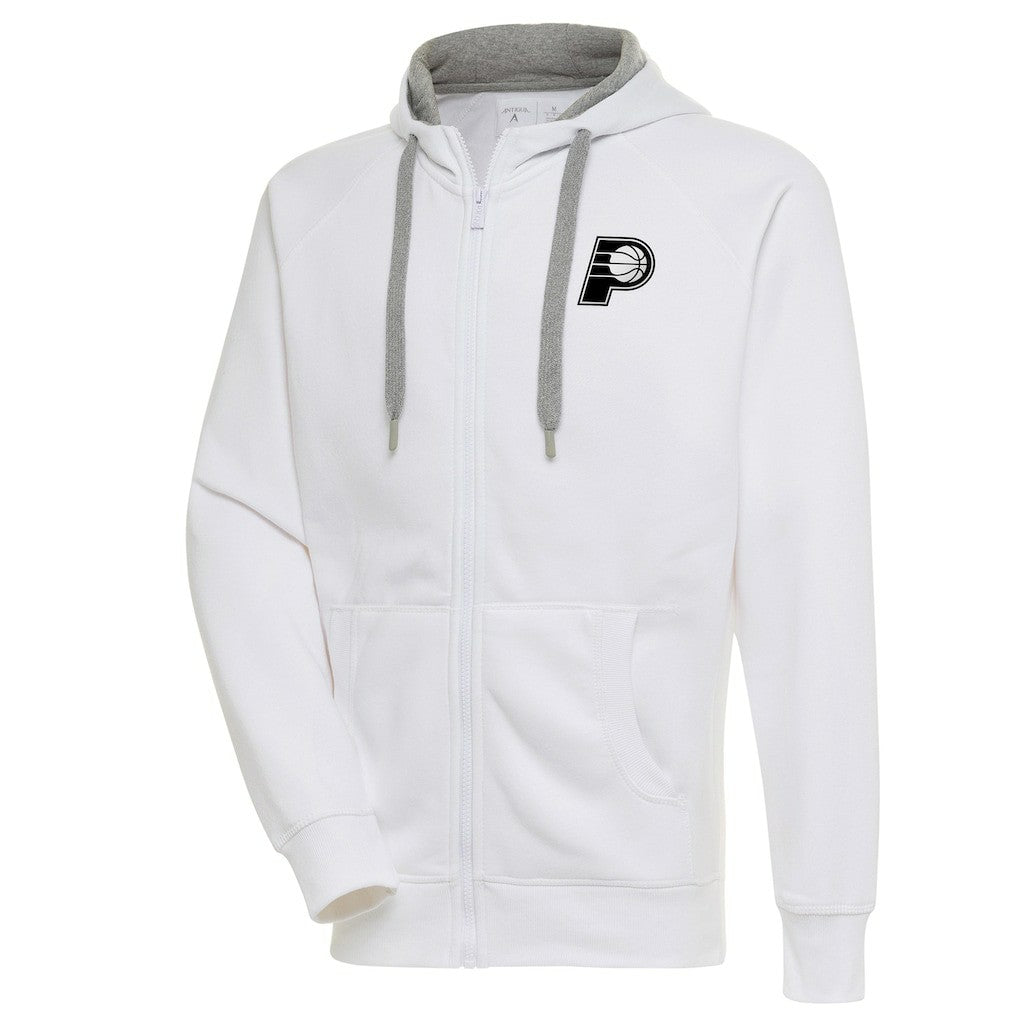 White Indiana Pacers Antigua Metallic Logo Victory Raglan Full-Zip Hoodie | NBA