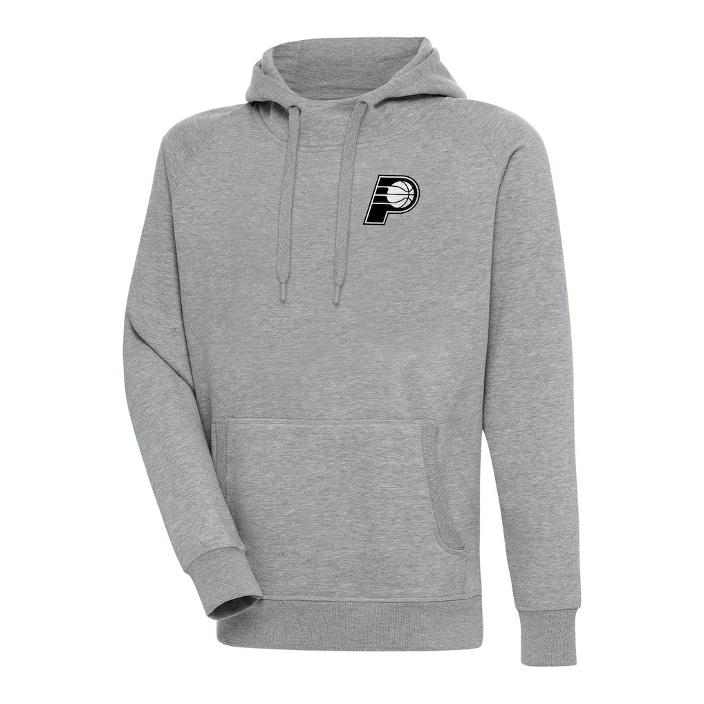 Heather Gray Indiana Pacers Antigua Metallic Logo Victory Raglan Pullover Hoodie | NBA