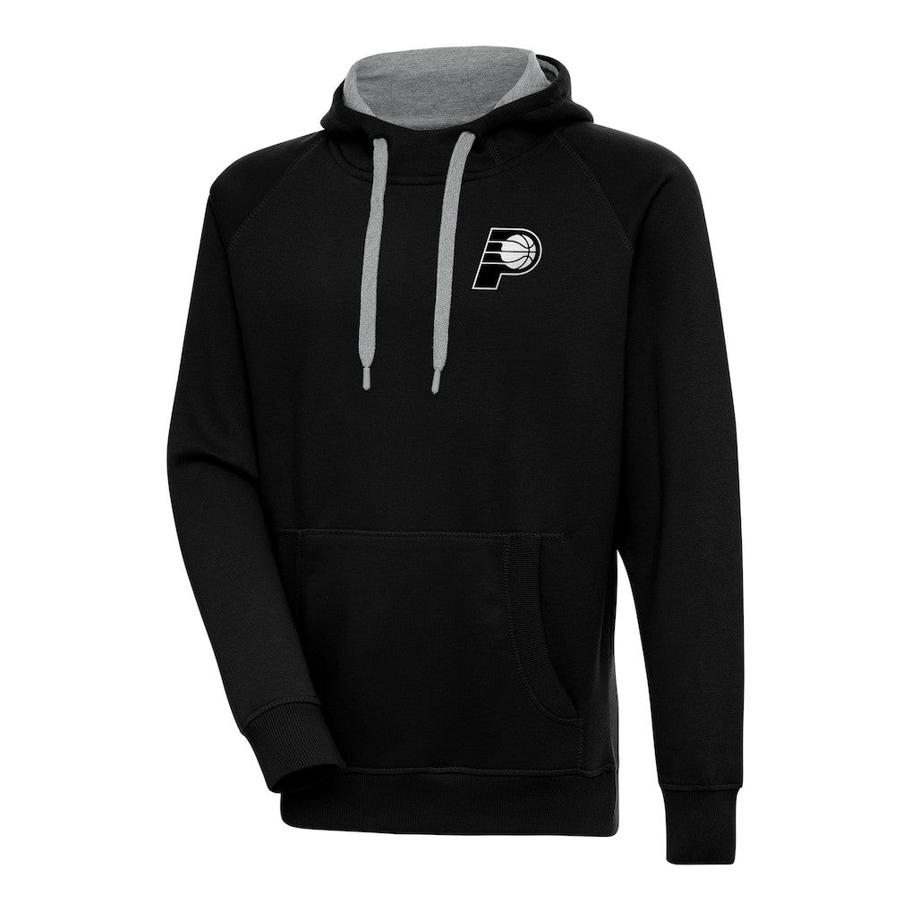 Black Indiana Pacers Antigua Metallic Logo Victory Raglan Pullover Hoodie | NBA