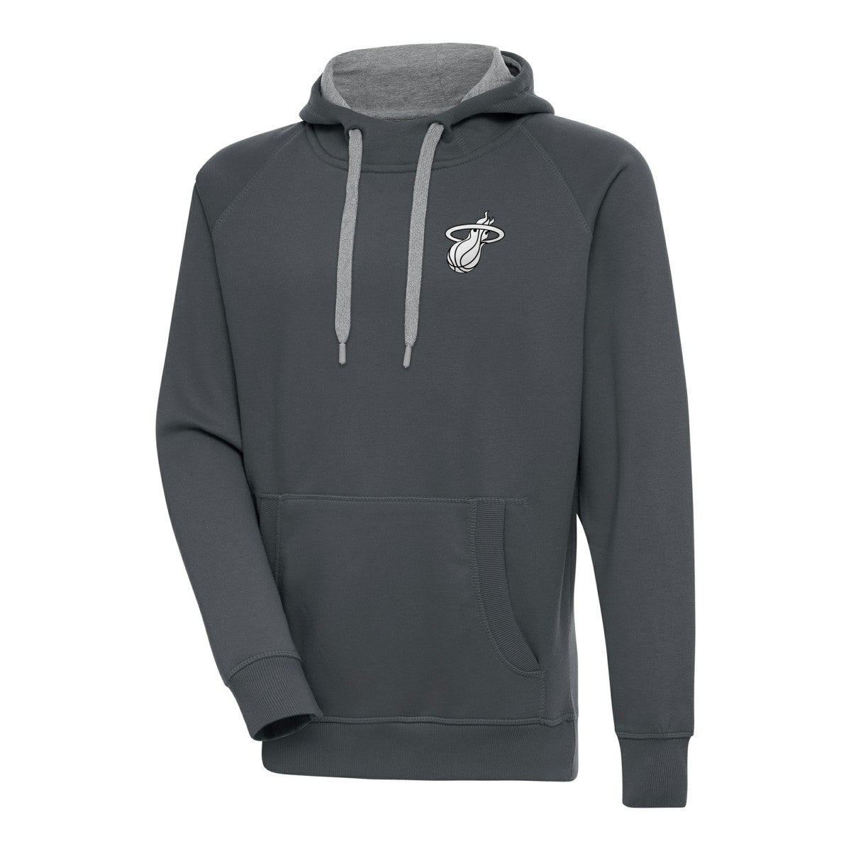 Charcoal Miami Heat Antigua Metallic Logo Victory Raglan Pullover Hoodie | NBA