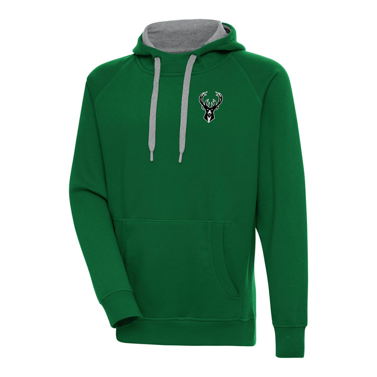 Hunter Green Milwaukee Bucks Antigua Metallic Logo Victory Raglan Pullover Hoodie | NBA