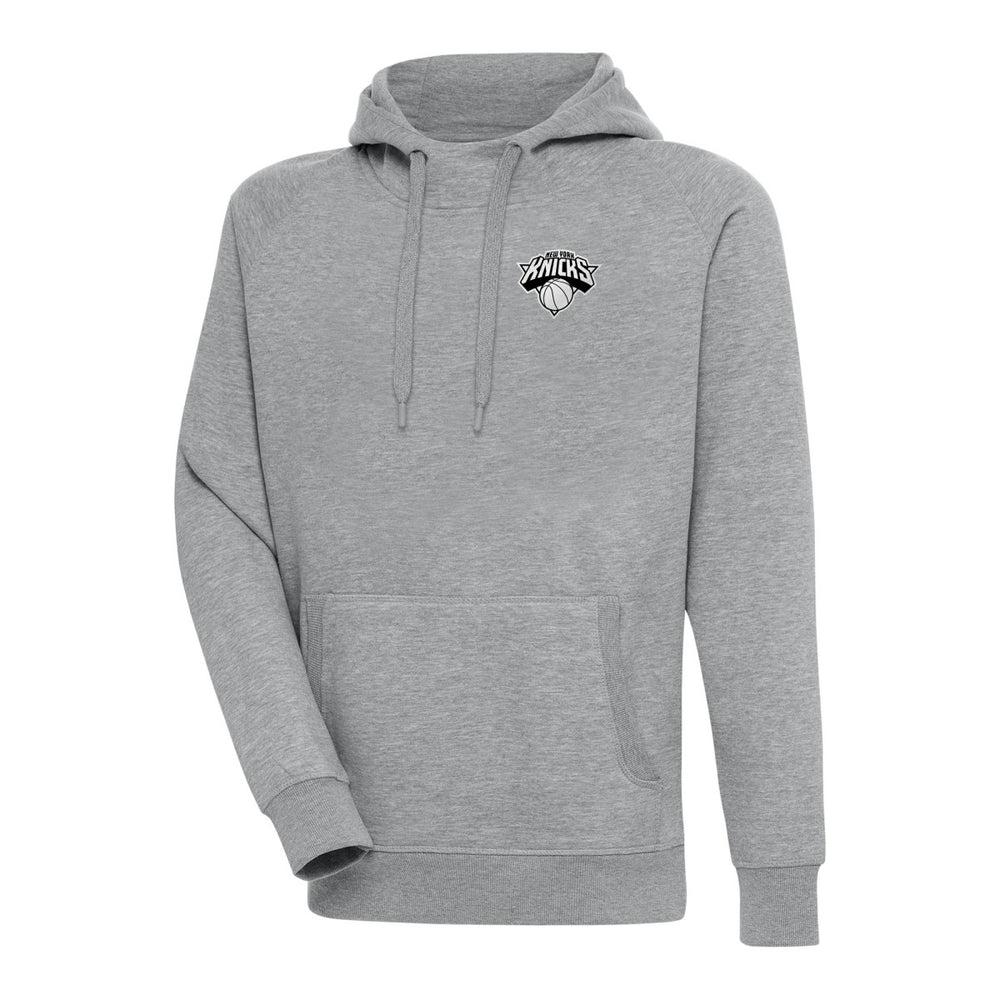 Heather Gray New York Knicks Antigua Metallic Logo Victory Raglan Pullover Hoodie | NBA