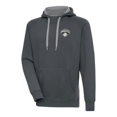 Charcoal New York Knicks Antigua Metallic Logo Victory Raglan Pullover Hoodie | NBA