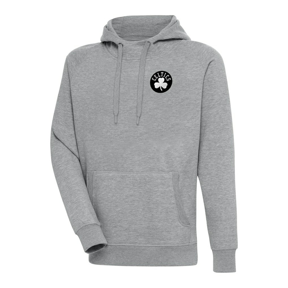 Heather Gray Boston Celtics Antigua Metallic Logo Victory Raglan Pullover Hoodie | NBA