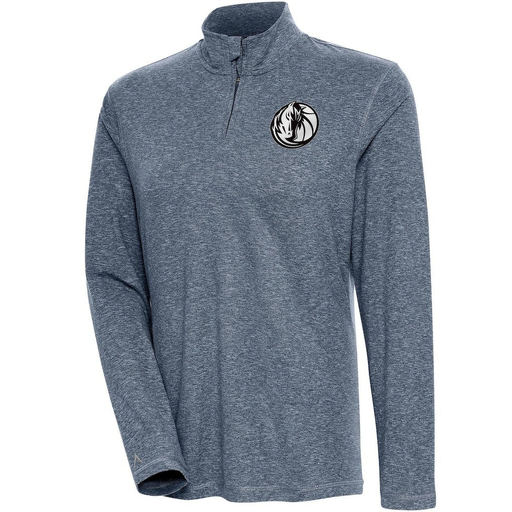 Dallas Mavericks Antigua Women's Brushed Metallic Comfort Quarter-Zip Pullover Top - Heather Navy on sale | NBA