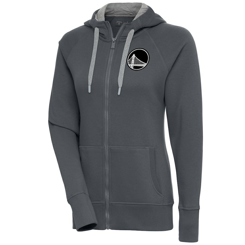 Charcoal Golden State Warriors Antigua Women's Brushed Metallic Victory Full-Zip Hoodie - Charcoal outlet | NBA
