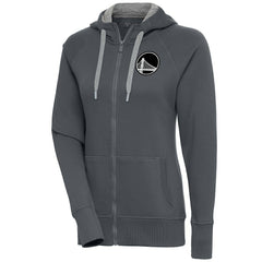 Charcoal Golden State Warriors Antigua Women's Brushed Metallic Victory Full-Zip Hoodie - Charcoal outlet | NBA