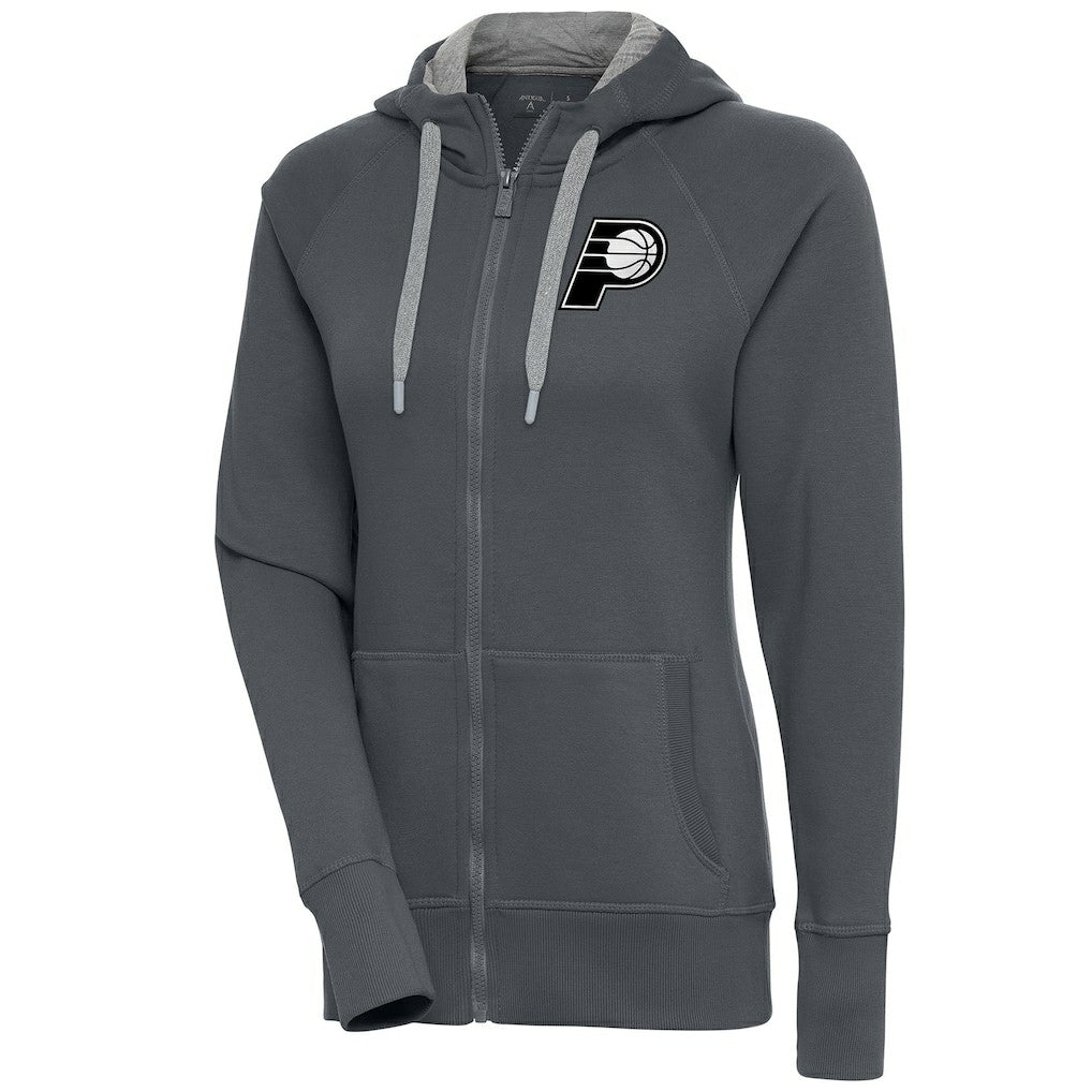 Charcoal Indiana Pacers Antigua Women's Brushed Metallic Victory Full-Zip Hoodie - Charcoal shop | NBA