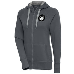 Charcoal Boston Celtics Antigua Women's Brushed Metallic Victory Full-Zip Hoodie - Charcoal for sale | NBA