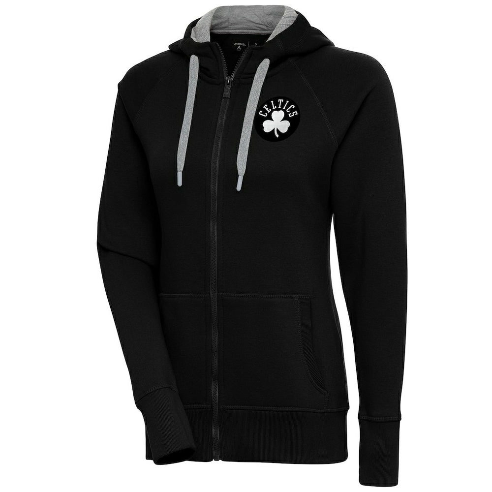 Black Boston Celtics Antigua Women's Brushed Metallic Victory Full-Zip Hoodie - Black sale | NBA