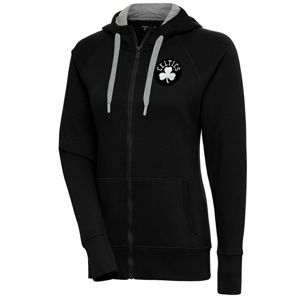 Black Boston Celtics Antigua Women's Brushed Metallic Victory Full-Zip Hoodie - Black sale | NBA
