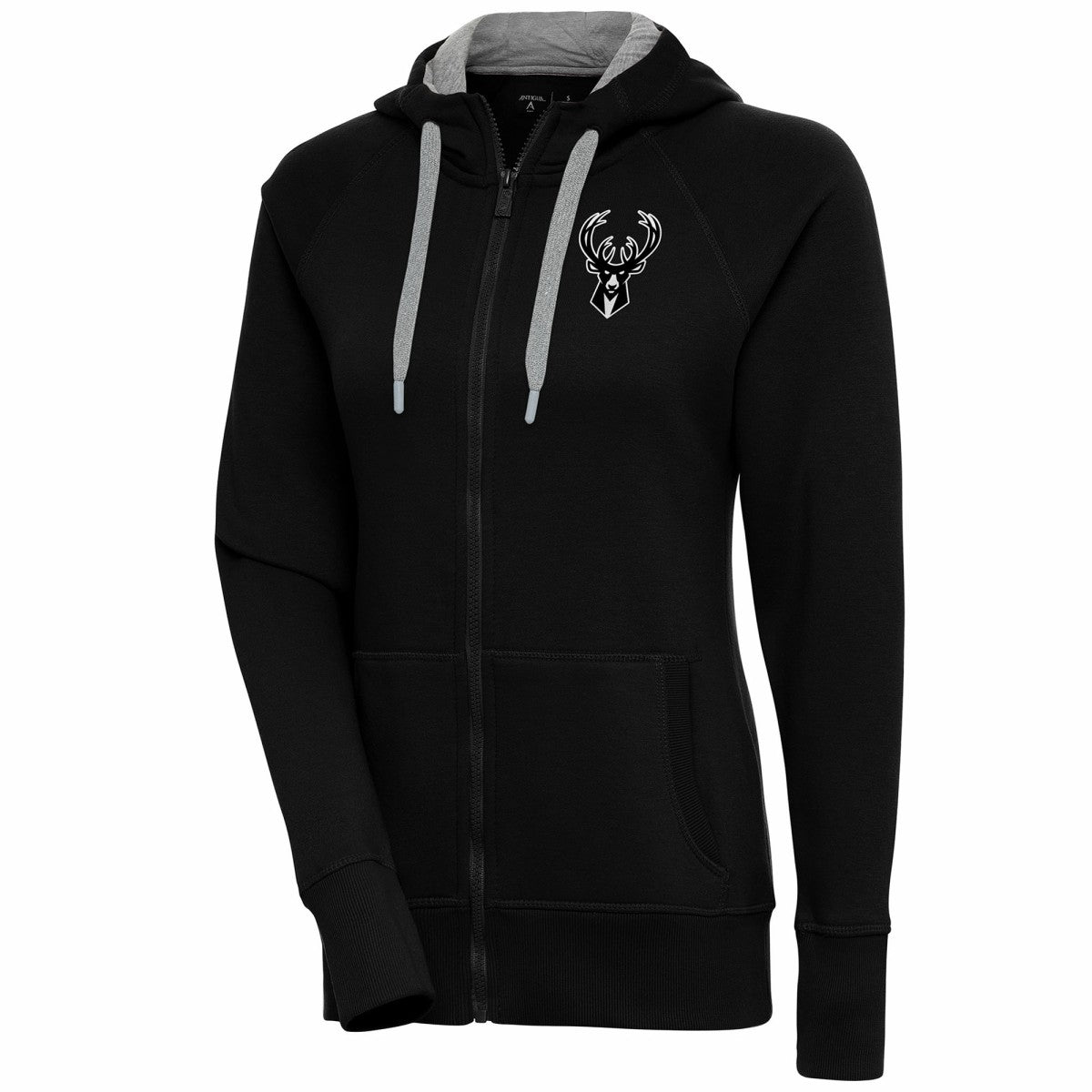 Black Milwaukee Bucks Antigua Women's Brushed Metallic Victory Full-Zip Hoodie - Black shop | NBA