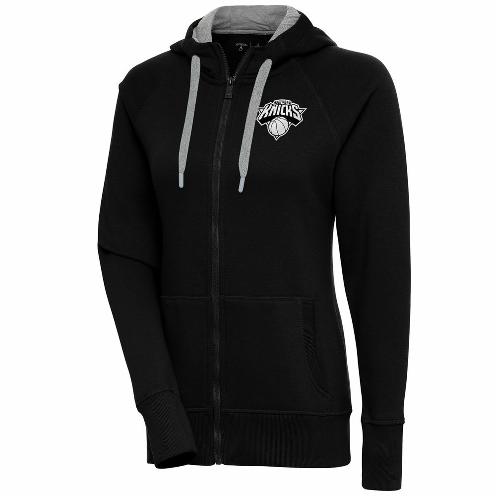 Black New York Knicks Antigua Women's Brushed Metallic Victory Full-Zip Hoodie - Black outlet | NBA
