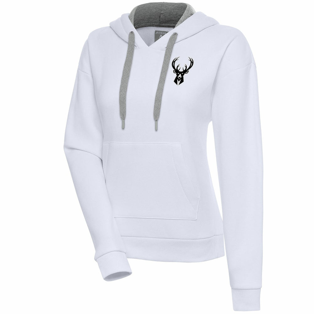 White Milwaukee Bucks Antigua Women's Brushed Metallic Victory Pullover Hoodie - White online | NBA