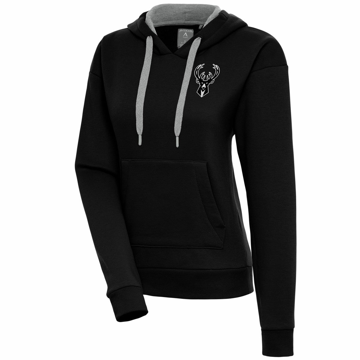Black Milwaukee Bucks Antigua Women's Brushed Metallic Victory Pullover Hoodie - Black outlet | NBA
