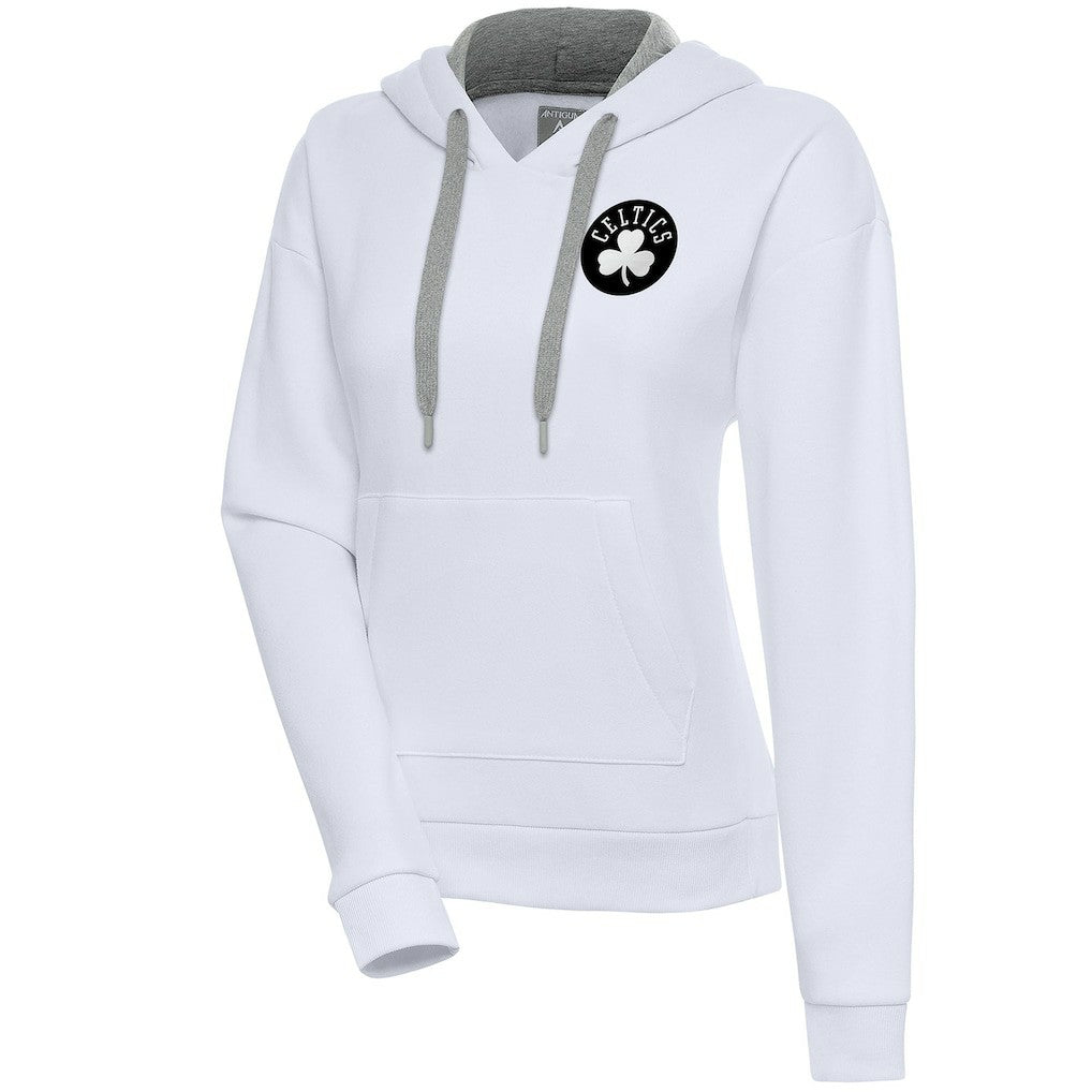 White Boston Celtics Antigua Women's Brushed Metallic Victory Pullover Hoodie - White sale | NBA