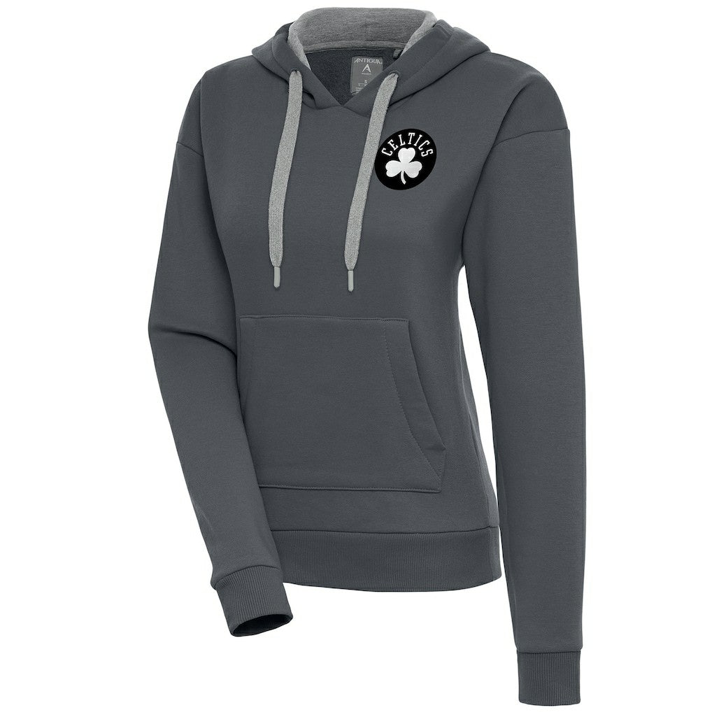 Charcoal Boston Celtics Antigua Women's Brushed Metallic Victory Pullover Hoodie - Charcoal outlet | NBA