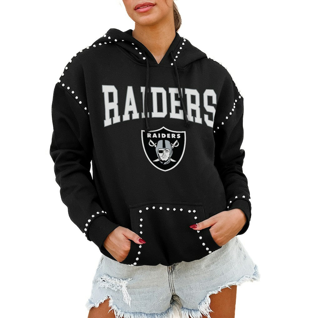 Las Vegas Raiders Gameday Couture Women's Oversized Catch the Vibe Studded Pullover Hoodie | NFL Outlet