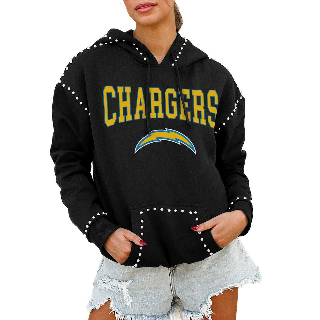 Los Angeles Chargers Gameday Couture Women's Oversized Catch the Vibe Studded Pullover Hoodie | NFL New