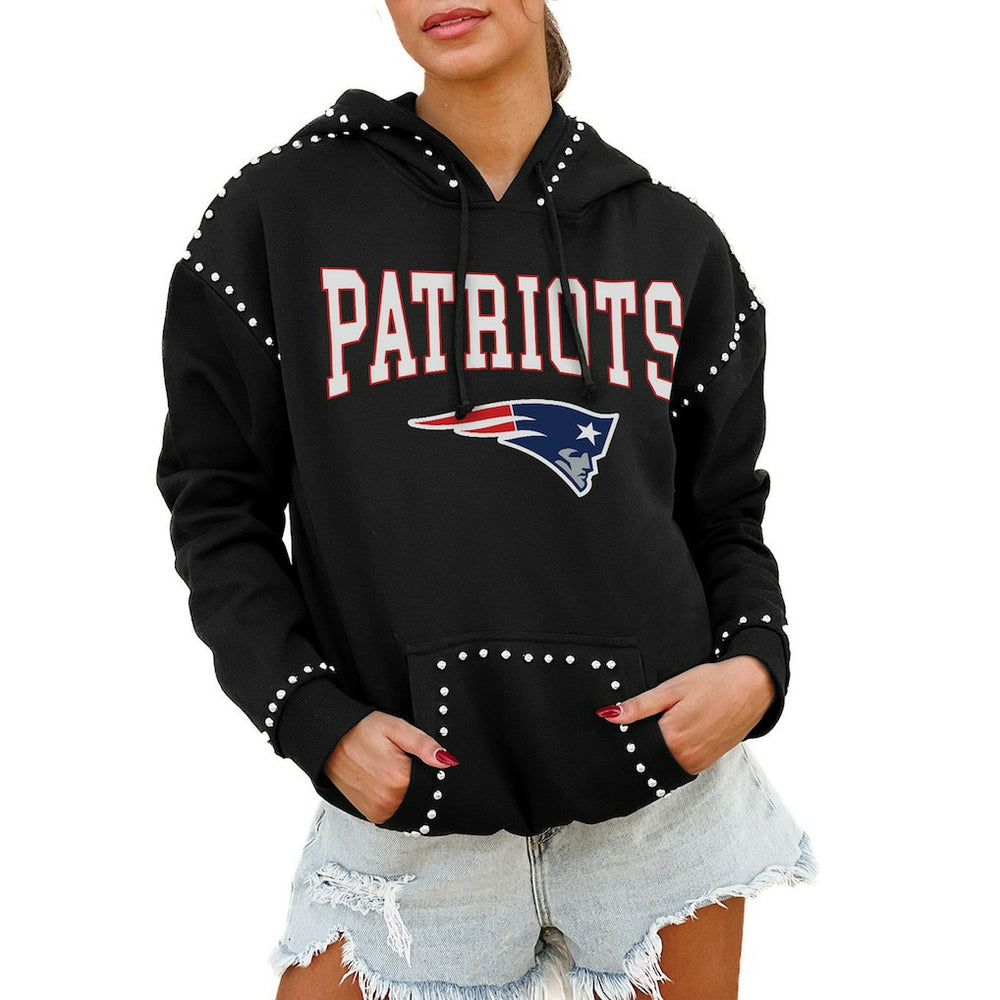 New England Patriots Gameday Couture Women's Oversized Catch the Vibe Studded Pullover Hoodie | NFL New