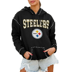 Pittsburgh Steelers Gameday Couture Women's Oversized Catch the Vibe Studded Pullover Hoodie | NFL Outlet