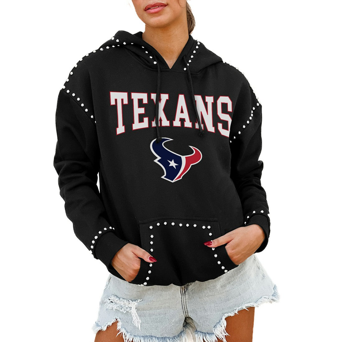 Houston Texans Gameday Couture Women's Oversized Catch the Vibe Studded Pullover Hoodie | NFL New