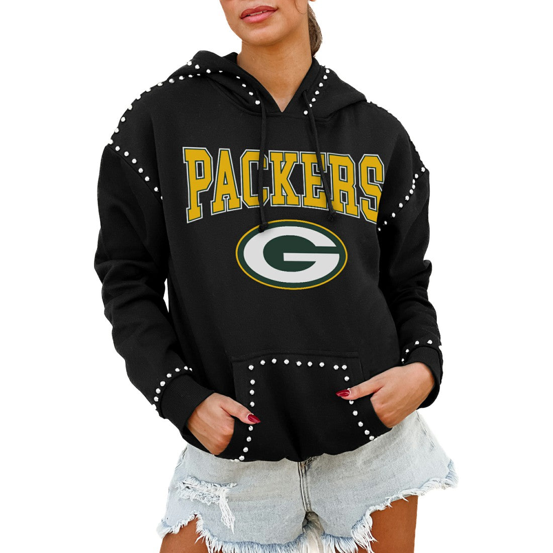 Green Bay Packers Gameday Couture Women's Oversized Catch the Vibe Studded Pullover Hoodie | NFL US