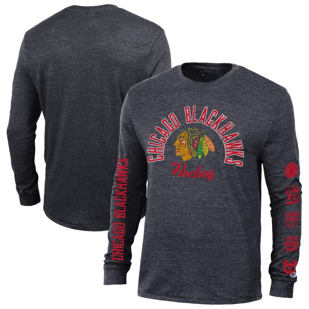 Chicago Blackhawks Champion Multi-Logo Tri-Blend Long Sleeve T-Shirt -  NHL T-shirts
