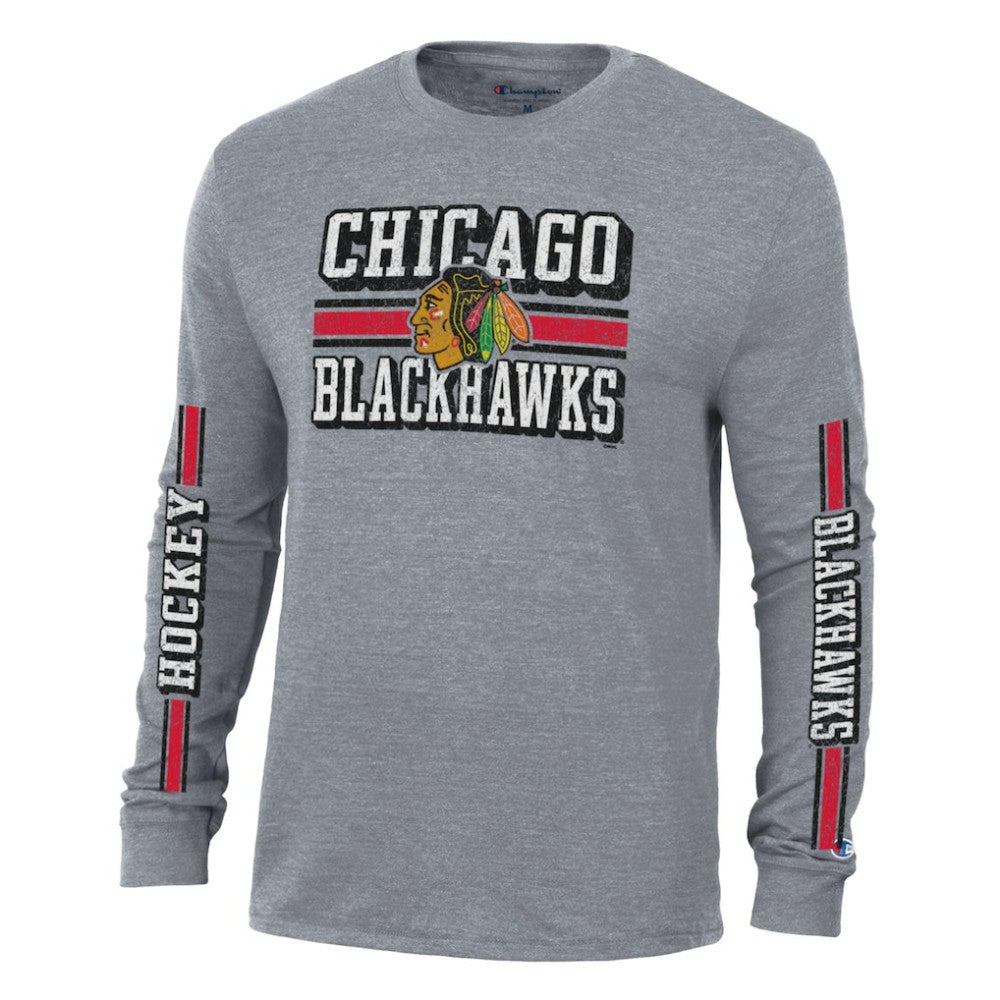 Chicago Blackhawks Champion Tri-Blend Dual-Stripe Long Sleeve T-Shirt -  NHL T-shirts