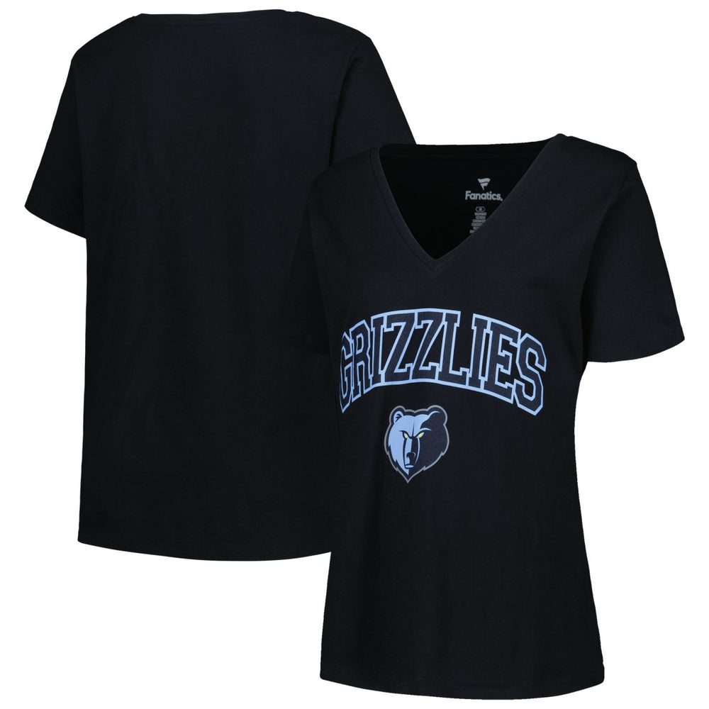 Black Memphis Grizzlies Profile Women's Plus Size Arch Over Logo V-Neck T-Shirt | NBA