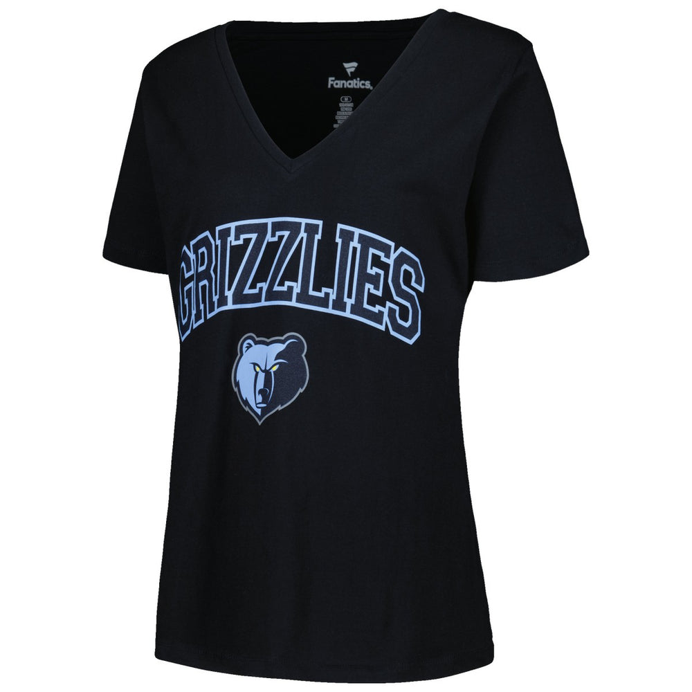 Black Memphis Grizzlies Profile Women's Plus Size Arch Over Logo V-Neck T-Shirt | NBA
