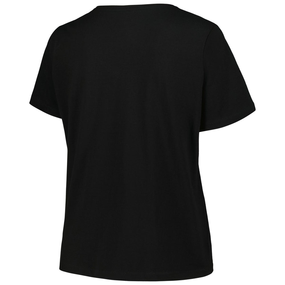 Black Milwaukee Bucks Profile Women's Plus Size Arch Over Logo V-Neck T-Shirt | NBA