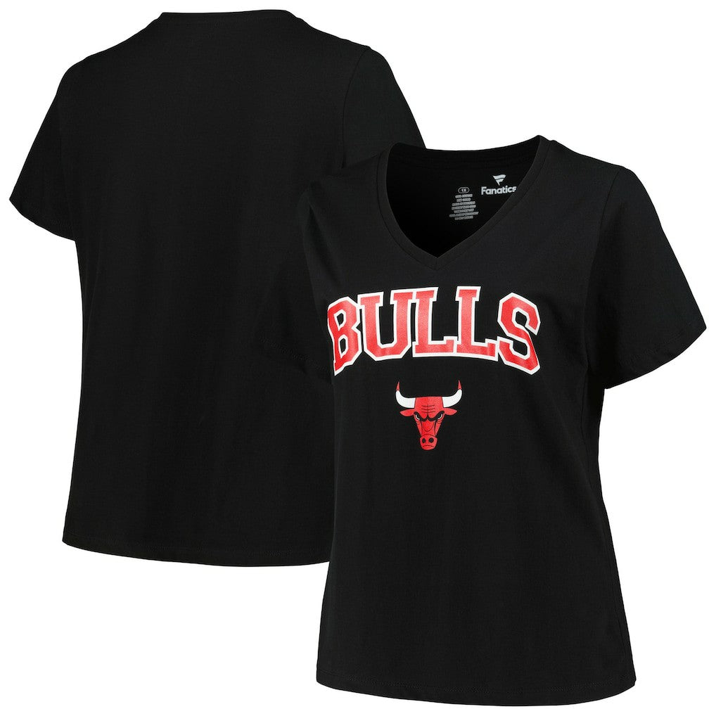Black Chicago Bulls Profile Women's Plus Size Arch Over Logo V-Neck T-Shirt sale | NBA