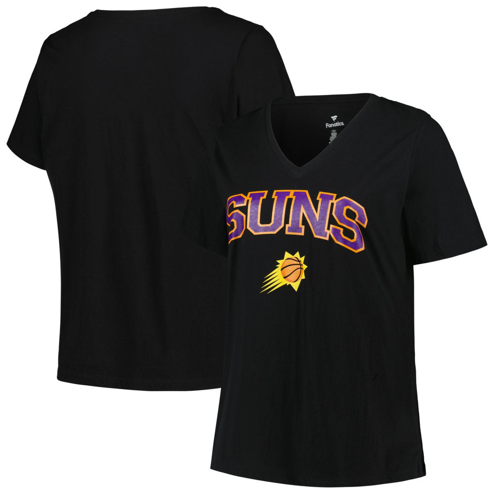 Black Phoenix Suns Profile Women's Plus Size Arch Over Logo V-Neck T-Shirt | NBA