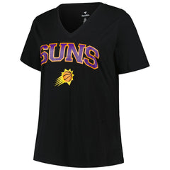 Black Phoenix Suns Profile Women's Plus Size Arch Over Logo V-Neck T-Shirt | NBA