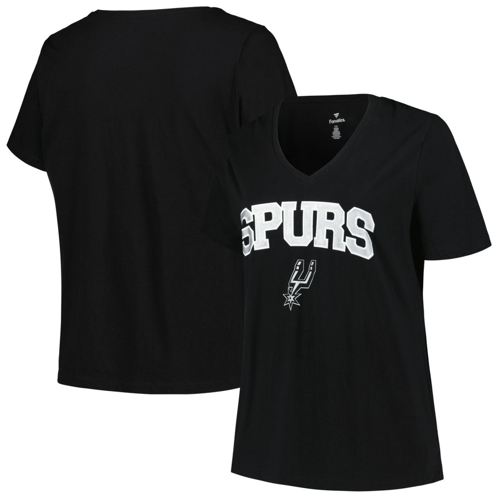 Black San Antonio Spurs Profile Women's Plus Size Arch Over Logo V-Neck T-Shirt | NBA