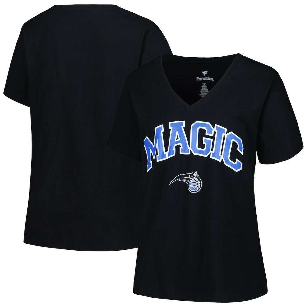 Black Orlando Magic Profile Women's Plus Size Arch Over Logo V-Neck T-Shirt | NBA